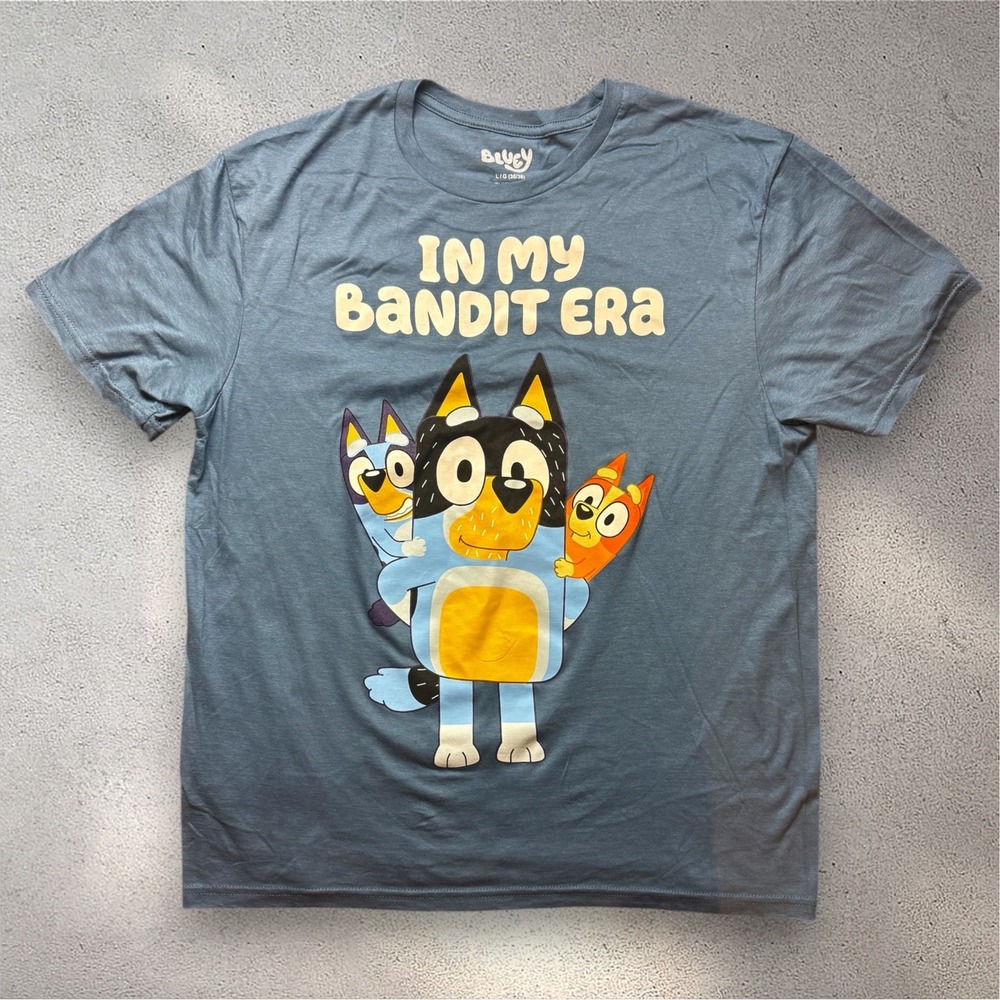 Bluey In My Bandit Era Graphic T-Shirt Mens Large Blue Cotton Short Sleeve Tee